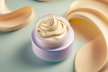 Beauty cosmetic cream stroke close up on pastel background. AI generation