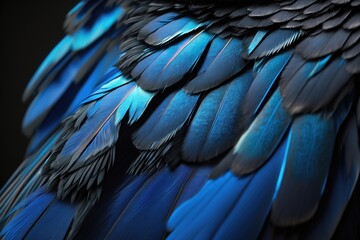 Obraz premium Blue and black bird feathers. AI generation