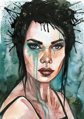 Foto auf Acrylglas Malerische Inspiration A hand-painted painting depicting a portrait of a woman in punk style