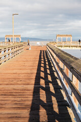 Wood Dock on Puget Sound on Sunny Day in Pacific Northwest