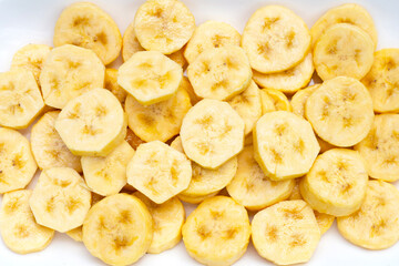 Banana slices isolated on white background