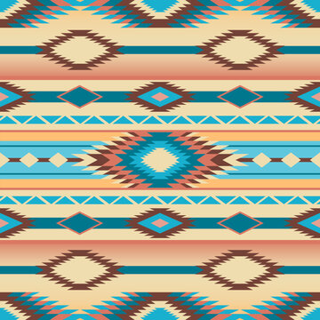 American Southwest design style in a seamless repeat pattern - Vector Illustration