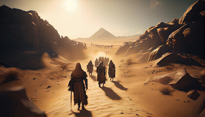 Exodus, Moses crossing the desert with the Israelites, escape from the Egyptians - obrazy, fototapety, plakaty