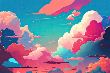 Soft, colorful clouds and sky. For use as a wallpaper or in graphic design, this vibrant natural background embodies the romantic love theme. Generative AI