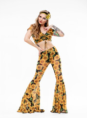 Attractive White Female Model Wearing 70's Fashion