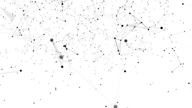 Geometric shapes connected by 3d render lines. Black transparent triangles connected by motion design lines. Chaotic dots on a white background. 3d background
