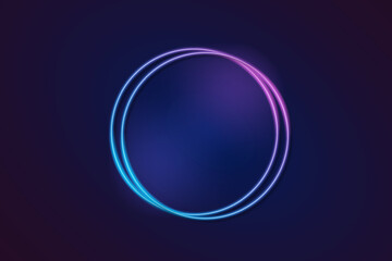Neon color light circle frame. Retro fluorescent  border. Object on gradient background vector. 