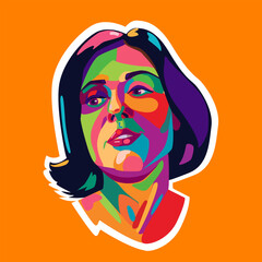 Colorful portrait of a girl in pop art style on an orange background. Vector. Poster.