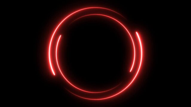 red neon glowing circle frame background. repetitive motion animation. isolated on black. 4K graphic animation video
