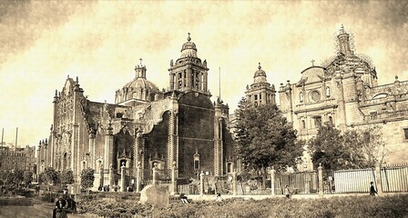 very old photograph of the Metropolitan Cathedral of the Assumption of the Most Blessed Virgin Mary...