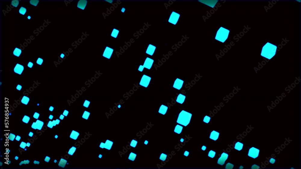 Poster stream of pulsating cubes in space. design. glowing cubes in air. animation with flying 3d cubes in 