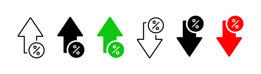 Increase, decrease arrow icons. Interest arrow icons collection. Increase, decrease growth elements icons.