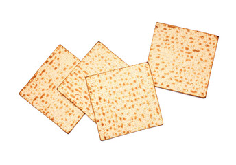 Jewish flatbread matza for Passover isolated on white background