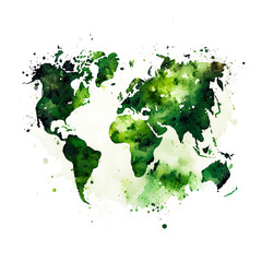 Green earth watercolor shape white background, green, earth, Generative Ai, watercolor, shape, white background, artistic, eco-friendly, natural, organic, environment, ecology, 