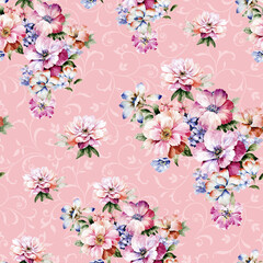 Flowers pattern.Silk scarf design, fashion textile.Seamless pattern	
