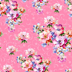 Flowers pattern.Silk scarf design, fashion textile.Seamless pattern	
