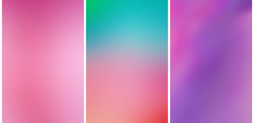 Naklejka premium Bright gradient backgrounds - pink, turquoise, purple. Set of 3 vertical images, banner