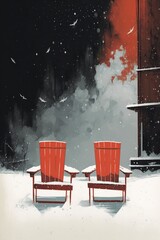 illustration, chairs covered in snow, generative ai
