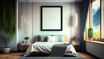 cozy bedroom interior wall mockup made with generative AI