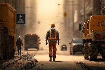 Road Worker Walking to Construction Site, generative ai