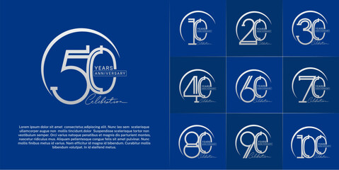 set of anniversary logotype silver color with silver swoosh for special celebration event