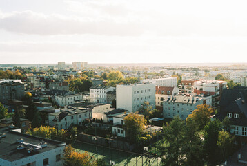 Post Soviet prefabricated buildings forming an Eastern European ghetto. The houses are in poor condition and you can see how run down everything is.