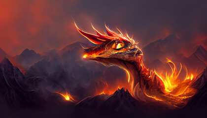 Giant red fire dragon Generative AI
