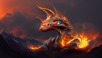 Giant red fire dragon Generative AI