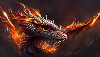 Giant red fire dragon Generative AI