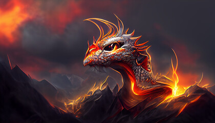 Giant red fire dragon Generative AI