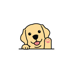 Cute labrador retriever puppy waving paw cartoon, vector illustration