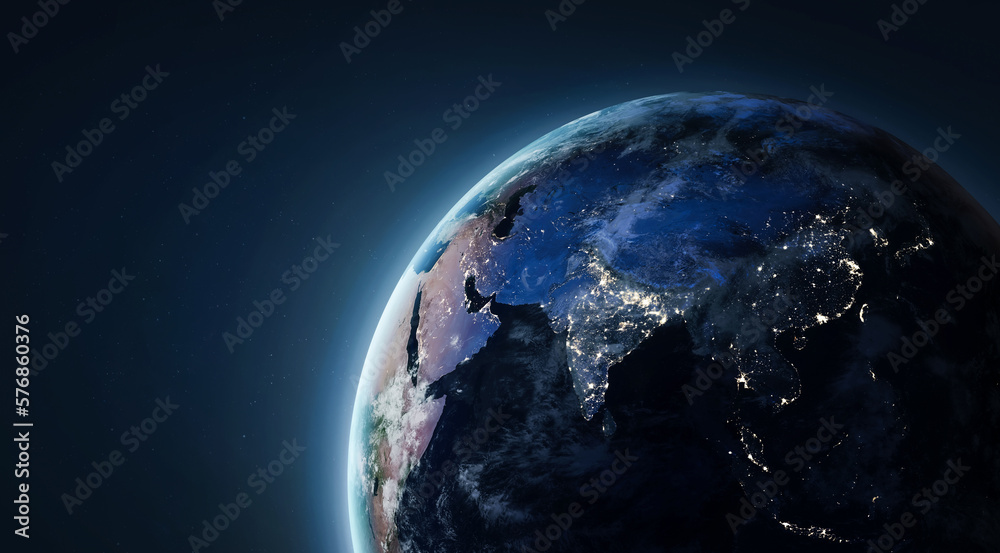 Aufkleber Earth globe in space. Earth Hour 2023, March 25. Earth planet template for web banner. Elements of this image furnished by NASA