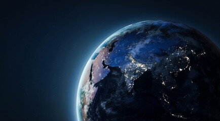 Earth globe in space. Earth Hour 2023, March 25. Earth planet template for web banner. Elements of this image furnished by NASA