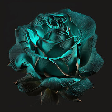 fantastic lovely turquoise rose isolated on black background, unusual flower, beautiful floral background, wallpaper