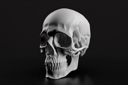 Human skull, natural, frontal view, against a dark background. Generative AI