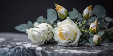 Fototapeta na wymiar Bouquet of flowers on cemetery , funeral concept. Generative AI