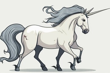 A cartoon unicorn strolls casually against a white background. Generative AI
