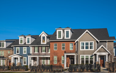 New residential townhouses. Modern apartment buildings in BC Canada. Modern complex of apartment buildings