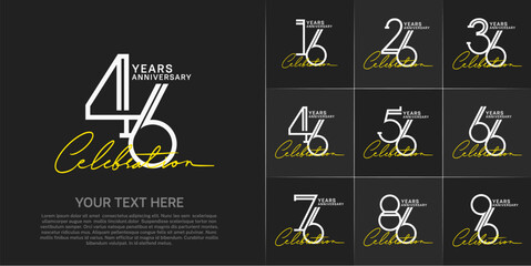 set of anniversary logotype white color and yellow handwriting for special celebration event