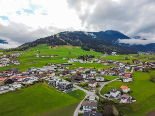 Fototapeta na wymiar Aerial view Oberperfuss town in Tirol Austria by drone.