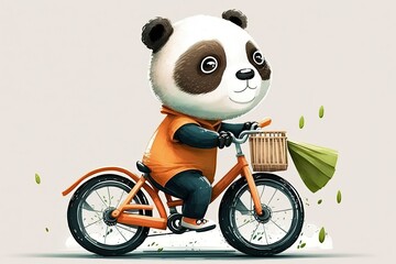 Toy panda riding a bicycle. Generative AI