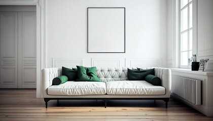 Sofa on white wall made with generative AI