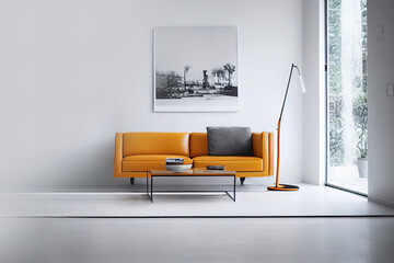 White wall living room have orange sofa made with generative AI
