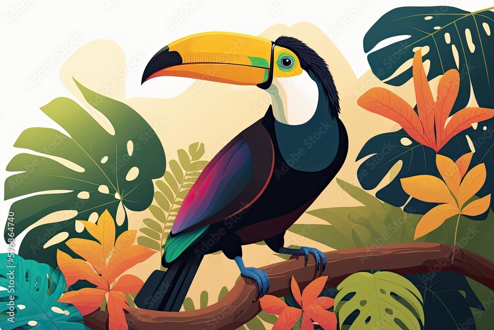 Canvas Prints Toucan, cashew, tropical, bird, illustration. Generative AI