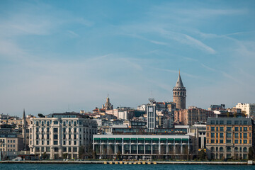 Obraz premium view of the town, Galata tower and Golden Horn, Istanbul, Turkey