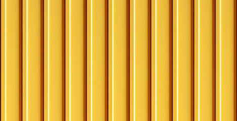 Obraz premium Vector yellow vertical lines wall. Plastic home siding texture. Urban outdoors metal sheet fence. Iron roof tile. Warehouse industrial wall. 3d realistic striped planks seamless pattern