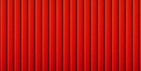Red grooved metal wall texture. Striped iron fence seamless pattern. Plastic home siding...