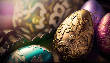 "Easter Decorations Galore" - an ornate and intricate wallpaper background featuring a creative array of Easter decorations in pastel colors, each with symbolic significance