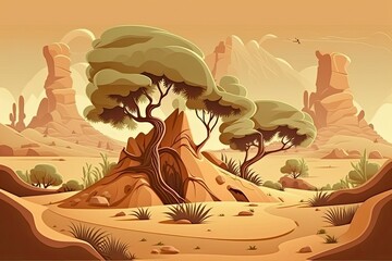 Landforms in a brown desert. Dune of sand. Generative AI