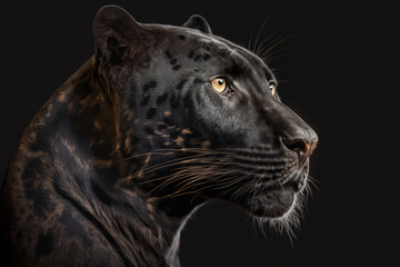 Close up image of black panther face. Generative AI.